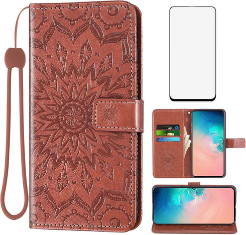 Phone Case for Samsung Galaxy S10e Wallet with Tempered Glass Screen Protector Leather Magnetic Flip Cover Card Holder Stand Cell Accessories Glax...