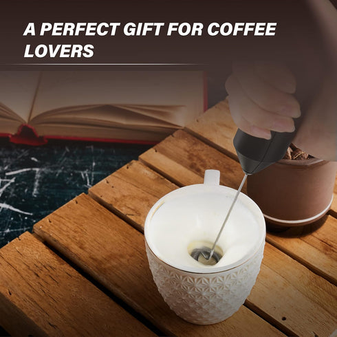 Simple Deluxe Milk Frother Handheld with Stainless Steel Stand Battery Operated Whisk Drink Mixer for Coffee, Frappe, Latte, Matcha, Black Handhel...