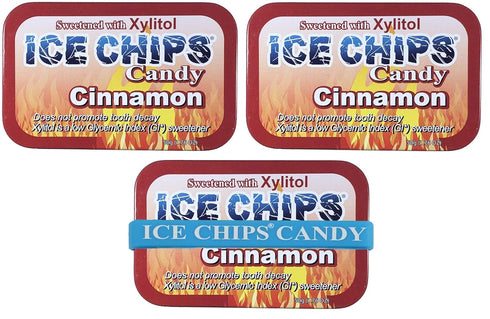 ICE CHIPS Xylitol Candy Tins 5.28 oz total (Cinnamon, 3 Pack) - Includes BAND as shown...