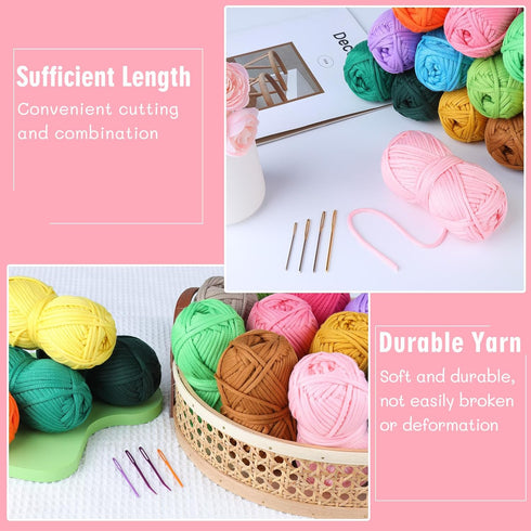 Yarn for Crocheting, 5X50g Easy Yarn, Beginner Yarn for Crocheting with Easy-to-See Stitches, Complete Cotton Nylon Chunky Yarn for Crocheting and...