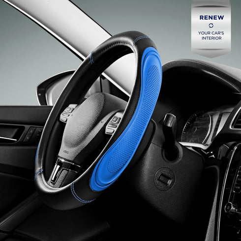 Car Steering Wheel Cover - Microfiber Leather Steering Wheel Wrap Sports 14.5-15 Inch Steering Wheel Cover Non-Slip for Men Women Blue Color...