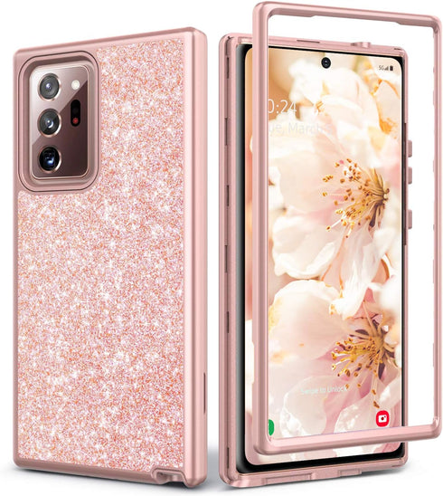 Coolwee Glitter Full Protective Case for Galaxy Note 20 Ultra 5G Heavy Duty Hybrid 3 in 1 Rugged Shockproof Women Girl Rose Gold for Samsung Galax...