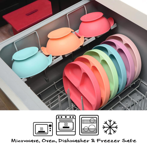 PrimaStella Unbreakable Silicone Non-Slip Bowl and Chew Spoon Set for Babies and Toddlers (Blue)...