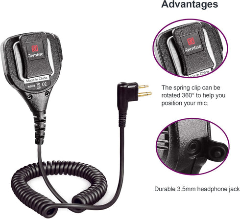 Speaker Mic for Motorola Radio, 2 Pin Shoulder Microphone Compatible with Motorola Radios BPR40 CP200/200D/200XLS CP185 CLS1410 CLS1110 DTR410 PR4...