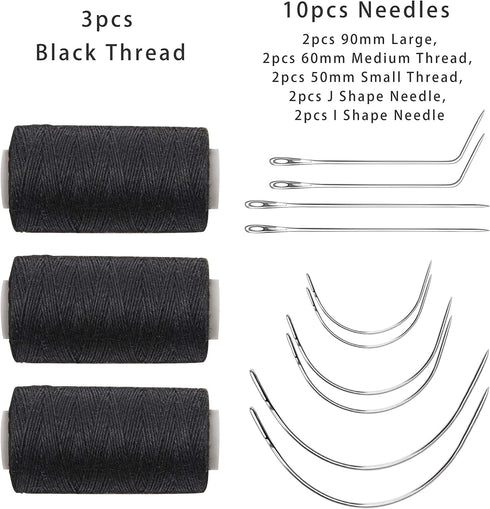 Ryalan Weaving Needle Combo Deal Black Thread with 10pcs Needle for Making Wig Sewing Hair Weft Hair Weave Extension, Big Medium and Small C J Sha...