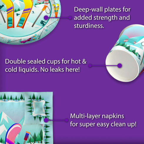 Skiing Birthday Party Supplies Set Plates Napkins Cups Tableware Kit for 16...