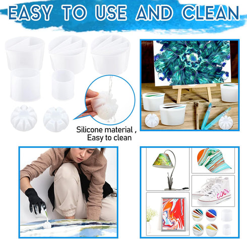 7 Pcs Paint Pour Cup Bundle 3 Pcs Acrylic Paint Pouring Cup Multi Channel Split Cup for Paint Pouring 2 Pcs Large Open Cup 2pcs Flower Pour Cup fo...