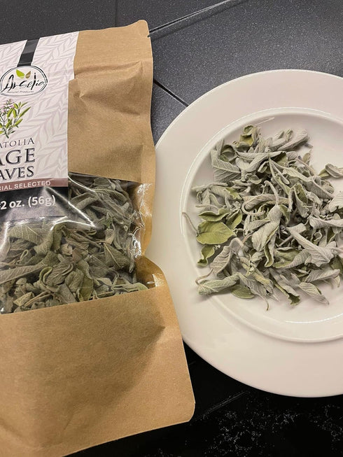 Arselia Dried Sage Leaves | Premium Wild Sage | Whole Sage Spices | Meditteranean Sage Leaf | Sage Tea | Cooking & Smudge Sage | All Green 3 ounce...