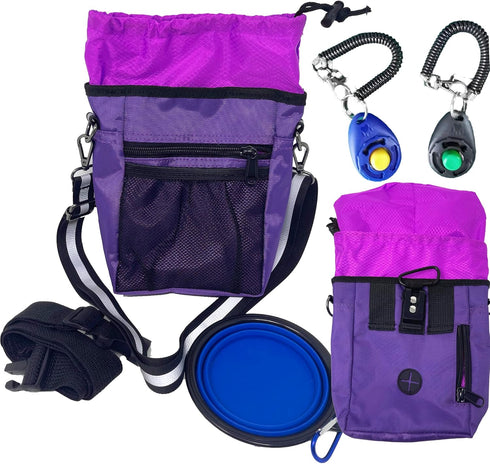 Jalousie Dog Training Pouch with Training Clicker and Water Bowl - 5 Ways to Wear - Carry Toys, Treats for Positive Reinforcement - Built-in Poop ...