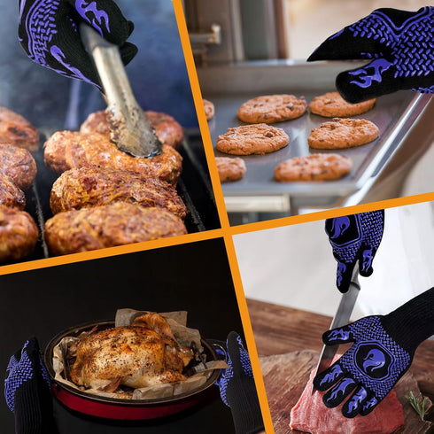 BBQ Fireproof Gloves, Grill Cut-Resistant Gloves 1472°F Heat Resistant Gloves, Non-Slip Silicone Oven Gloves, Kitchen Safe Cooking Gloves for Oven...