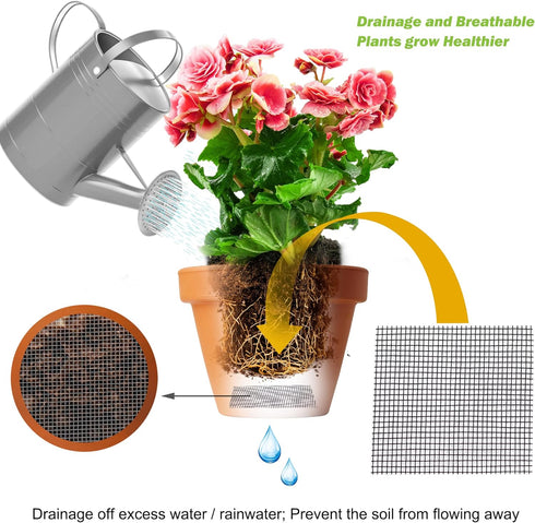 ORIMERC 200 Pcs 2 x 2 inch Plant Pot Drainage Hole Mesh Pad Screen with 30 feet Self Watering Hydroponic Wick Cord DIY Vacation Automatic Waterer ...