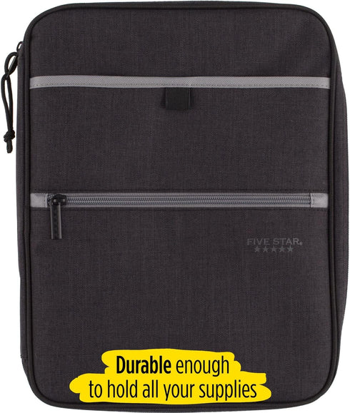 Five Star Zipper Binder, 1 Inch 3-Ring Binder, Carry-All with Internal Pockets and Dividers, 375 Total Sheet Capacity, Heathered Black/Gray (29092...