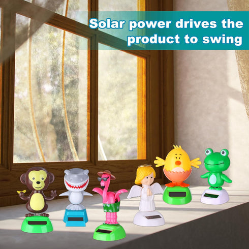 6 Pcs Solar Powered Dancing Animal Dolls Swinging Animated Bobble Dancer Window Sun Catcher Car Decor Portable Suncatchers,Frog Angel Shark Flamin...