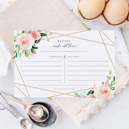 Bliss Collections Recipe Cards, Pack of 50 Double-Sided Geo Floral 4 x 6 Cards for Family Recipes, Wedding Showers, Bridal Showers, Baby Showers, ...