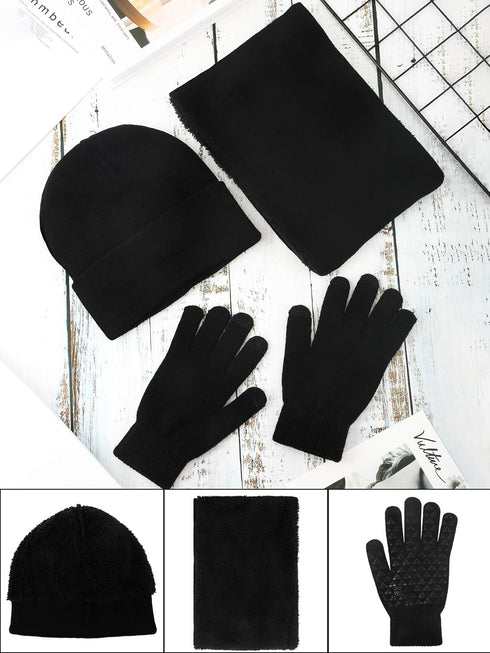 Men Beanie Winter Hat Scarf Touchscreen Gloves Set Winter Warm Skull Caps for Women Men (Black)...