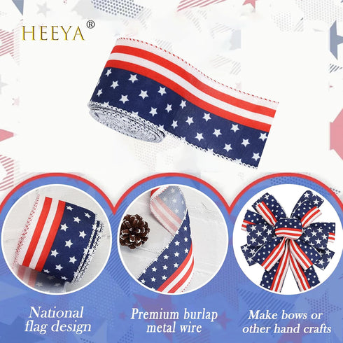 American Flag Ribbon, DIY Summer Ribbon Patriotic Ribbon Red Ribbon, Red White and Blue Ribbon for Gift Wrapping Decorations, Fourth of July Ribbo...