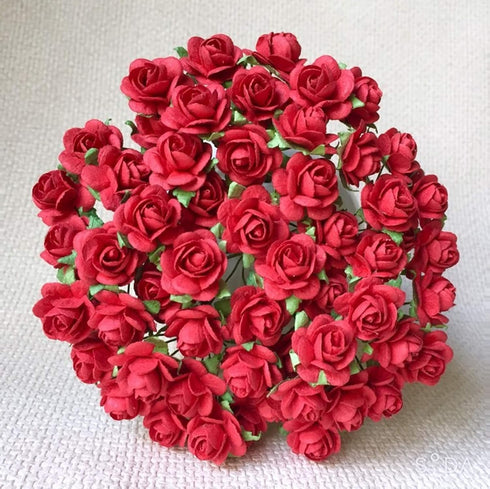 100 pcs mini paper flowers red color 18 mm mulberry paper flower scrapbooking wedding card supplies embellishment mini paper roses for crafts...
