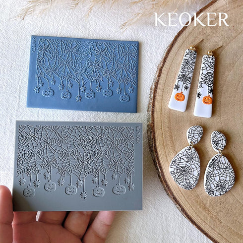 Keoker Polymer Clay Texture Sheets Halloween, Halloween Clay Texture Mat for Making Earrings Jewerly, Halloween Polymer Clay Earrings Tools (No. 1...