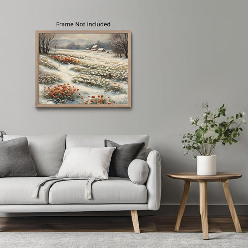 Posterizer 1 pcs-snowy winter flowers scene in oil painting style-6-Landscape & Nature Art-Floral & Botanical Art- Dining Room Decor- unframed wal...