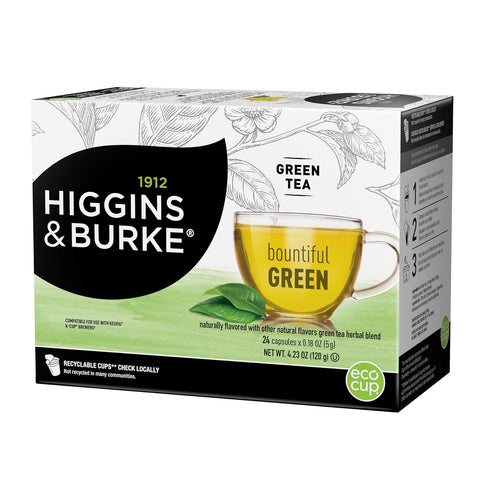 Higgins & Burke Bountiful Green, Loose Leaf, Green Tea, Keurig K-Cup Brewer Compatible Pods, 24 Count...