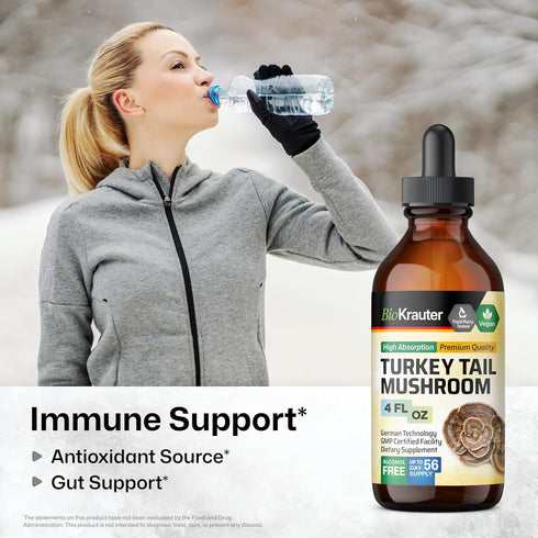 BIO KRAUTER Turkey Tail Mushroom Supplement - Turkey Tail Extract for Immune Support - Vegan, Alcohol & Sugar Free Drops 4 Fl.Oz....