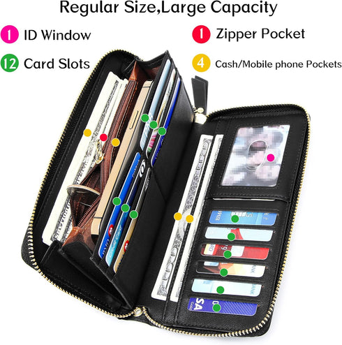 Badiya Womens Wallet RFID Blocking Credit Card Holder Large Capacity Leather Zip Around Wallets Clutch Wristlet...