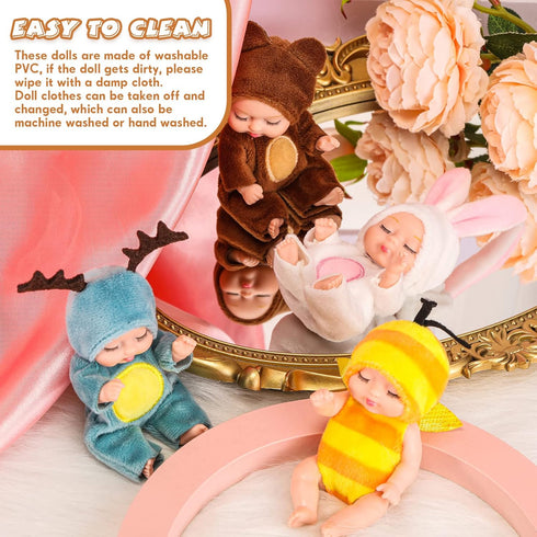 Hanaive 4 Pcs 4 Inch Mini Baby Dolls Lifelike Realistic Baby Dolls Animal Clothes Cute Tiny Babies Gifts for Kids Birthday Baby Shower (Cute Style...