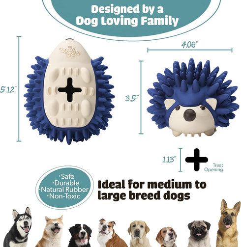 Bella Boo Pets Interactive Dog Toy for Strong Chewers - Freddy The Hedgehog Blue All-in-One Treat Ball + Food Dispensing Slow Feeder Dog IQ Puzzle...