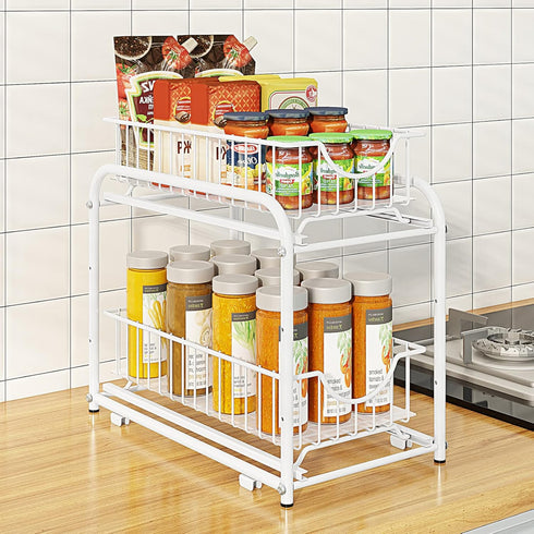AIYAKA 2 Tier Stackable Sliding Basket Organizer Drawer For Kitchen And Bathroom/Cabinet Drawers,White...