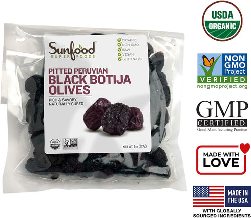 Sunfood Olives, Black Botija, Pitted, 8 Ounces, Organic, Raw...