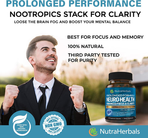 Brain Booster Supplement -"90 Day Supply"- Nootropics Mental Clarity, Memory & Focus. Scientifically Formulated for Prolonged Performance - DMAE, ...