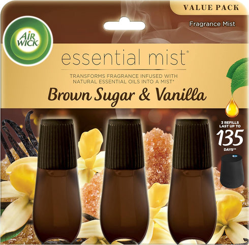 Air Wick Essential Mist Refill, 3ct, Brown Sugar & Vanilla, Fall Scent, Essential Oils, Air Freshener...