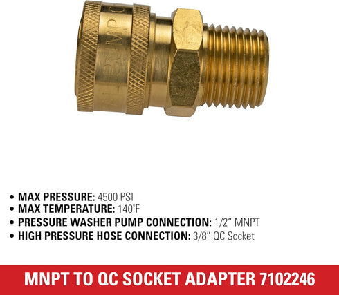 Simpson Cleaning 7102246 Replacement 3/8-Inch QC Socket for Pressure Washer Pumps, 1/2-Inch MNPT, Gold...