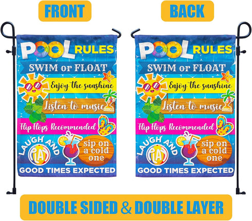 Pool Rules Signs and Decorations Outdoor, Summer Garden Flag Double Sided Burlap 12x18Inch...