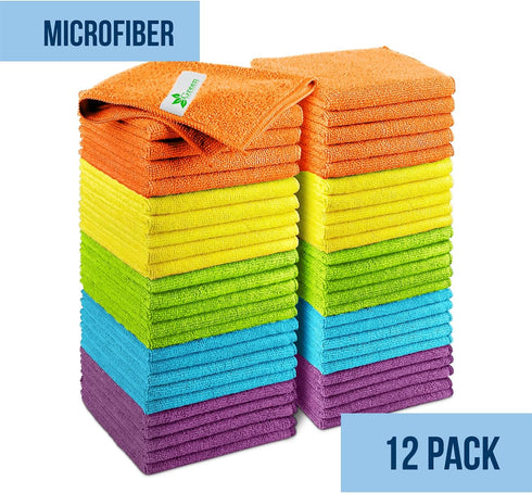 GREEN LIFESTYLE Microfiber Cleaning Cloth 12 Pack, Borderless Microfiber Towels Cleaning, Rags for Cleaning, Car Microfiber Towel, Drying Towels f...