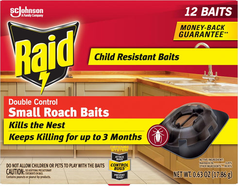 Raid Double Control Small Roach Baits, Child Resistant, For Indoor Use, Kills Roaches for 3 Months, 12 Count...