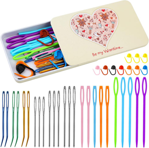 FTEVEN 36pcs Big Eye Blunt Needles, Plastic Big Eye Needles, Yarn Needles, Big Eye Bent Tapestry Needles with Colorful Plastic Knitting Stitch Mar...