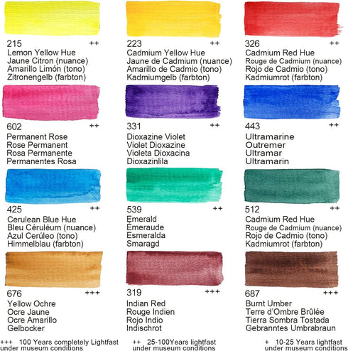 AUREUO Artist Grade Watercolor Paint Set 12 Colors x 0.27 fl oz / 8ml - Non-Toxic Watercolor Tubes for Professional Artists...