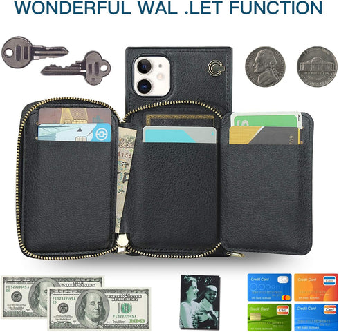 Asuwish Phone Case for iPhone 11 6.1 Wallet Cover with Screen Protector and Zipper Card Holder Slot Stand Leather Flip Cell Accessories iphone11ca...