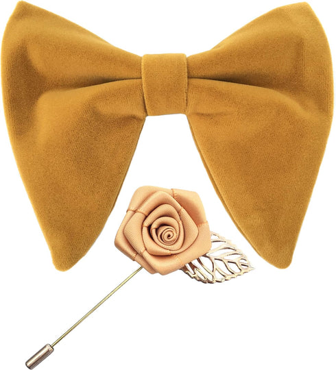 Justar Mens Pre-Tied Oversized Velvet Bow Tie with Flower Lapel Pin Brooch for Suit Wedding Tuxedo Big Bowtie Set...