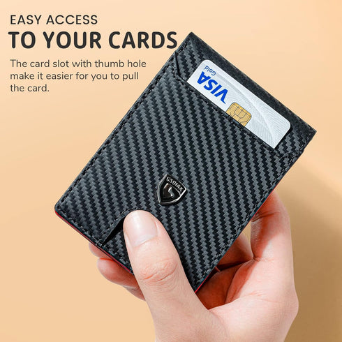 GSOIAX Mens Slim Wallet RFID Blocking Bifold wallets for men Minimalist Genuine Leather Carbon Fiber Card Holder Money Clip Thin Mens with Gift Bo...