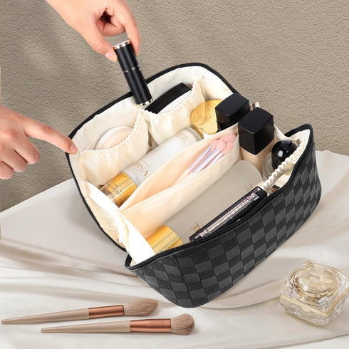 Makeup Bag, Large Capacity Travel Cosmetic Bag, Extra Large Makeup Bag,Portable Travel Makeup Bag Cosmetic Bag PU Makeup Organizer Bag Toiletry Ba...