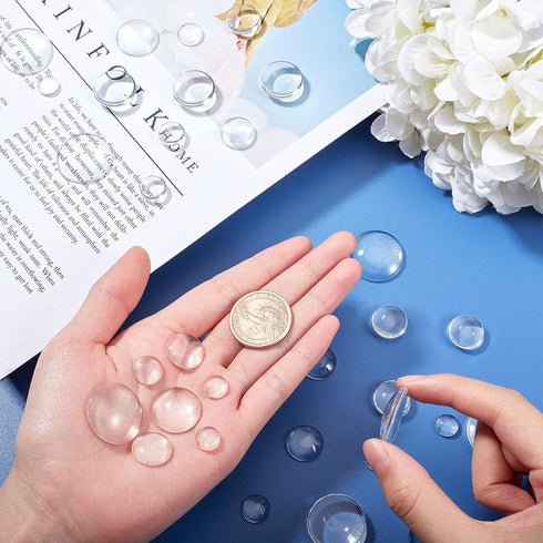Clear Glass Cabochon, 10-25mm 5 Size Transparent Flat Back Glass Dome Round Crafting Cabochon Glass Bead Cabochon Tile for Animal Eye Photo Cameo ...