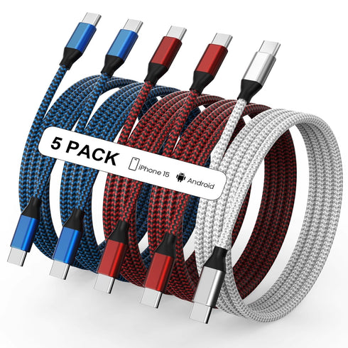 USB C to USB C Cable Nylon Braided 60W 3/3/6/6/10 FT USB Type C Fast Charging Cable for iPhone 15/15 Plus/15 Pro Max, MacBook Pro, iPad Pro Air, S...