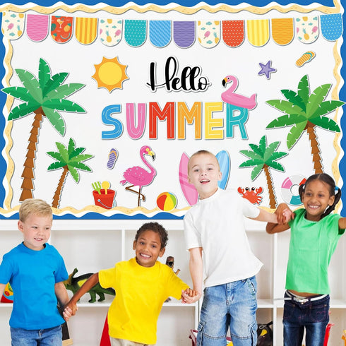 Hello Summer Bulletin Board Decorations Hawaiian Luau Classroom Bulletin Board Border Hawaiian Tropical Palm Paper Cutouts for Classroom Window Wa...