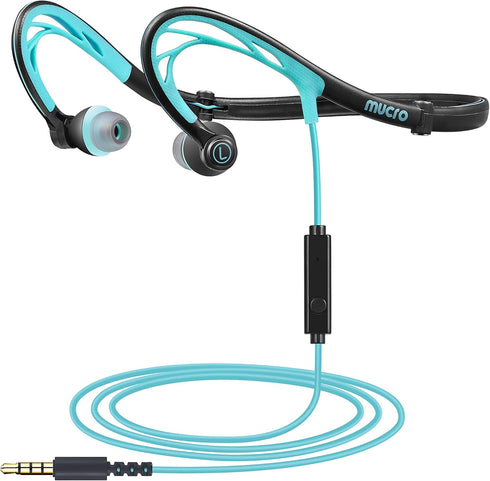 mucro Sports Headphones Wired Over Ear Behind The Neck Headphones Running Earphones Wrap Around in-Ear Stereo Earbuds with Microphone for Jogging ...