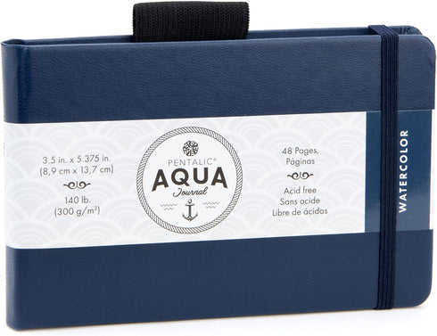 Pentalic 3.5" x 5.375" Aqua Journal, Watercolor, 48 Pages, Blue...