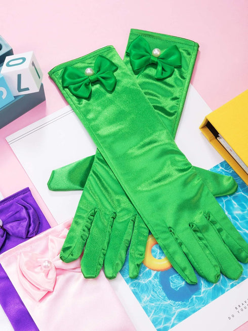 Zhanmai 9 Pairs Girls Satin Gloves Bowknot Gloves Princess Gloves for Kids Party, Wedding, Formal Pageant, Ages 3T to 8 Years, Color 3, Small...