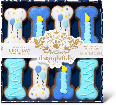 Thoughtfully Pets, Dog Birthday Cookie Gift Set, Hand Decorate Crunchy Dog Treats in Bone Shapes, Great for Dog Birthdays, Set of 8...