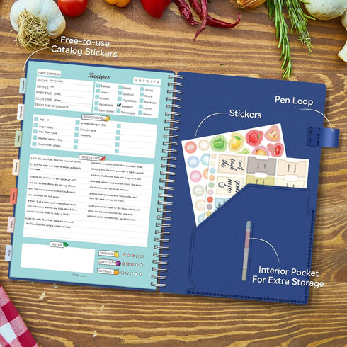 Recipe Book to Write in Your Own Recipes, Blank Recipe Notebook with Tabs for Family Cooking Lover, 120 Pages Recipe Organizer, 8.5 x 5.5", Blue...
